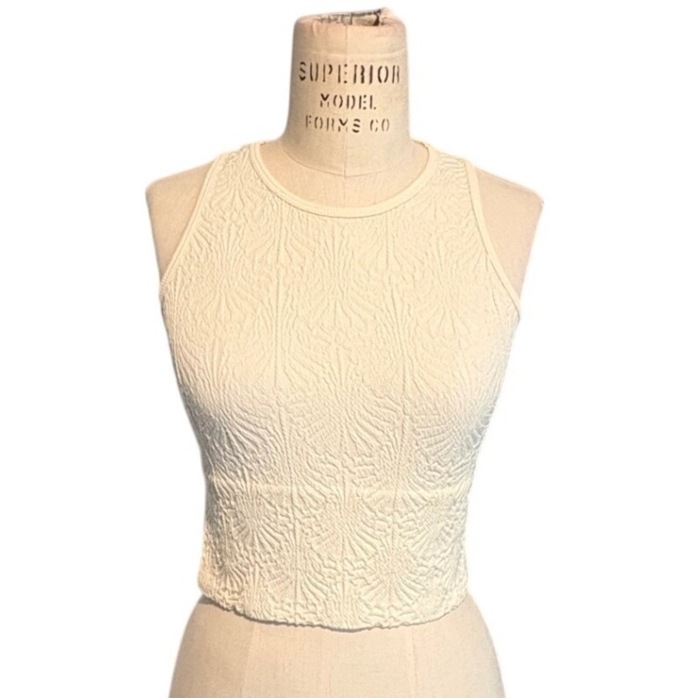 Cream Texture Jacquard Sleeveless Crop Top Women S/M Sustainable Balletcore Boho